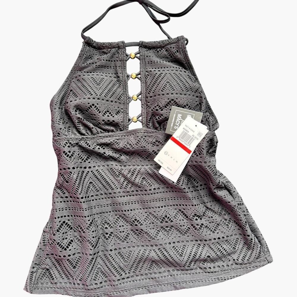 Salt + Cove Crochet Halter Tankini Swim Top Black Size XS NWT